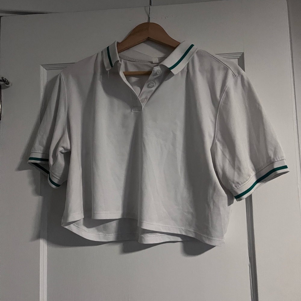 Aerie White Crop Top with Green Trim